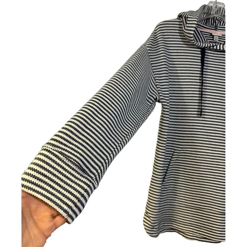 Women’s Striped Knit Hoodie Sweaters Size M Pullover Long Sleeve Casual Tie Neck